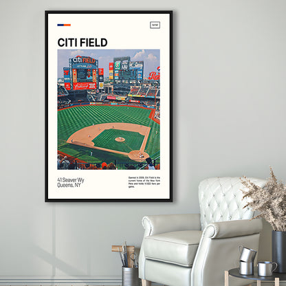 Citi Field Print, New York Mets Stadium Canvas Art, Man Cave Gift, Floating Framed Canvas Print Wall Art