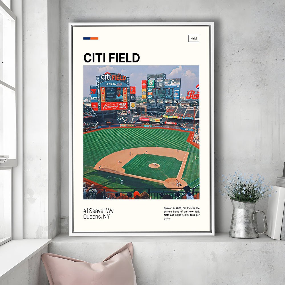 Citi Field Print, New York Mets Stadium Canvas Art, Man Cave Gift, Floating Framed Canvas Print Wall Art