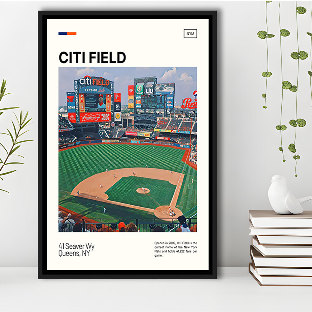 Citi Field Print, New York Mets Stadium Canvas Art, Man Cave Gift, Floating Framed Canvas Print Wall Art