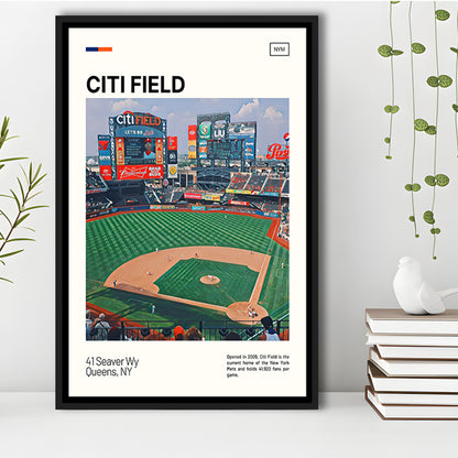 Citi Field Print, New York Mets Stadium Canvas Art, Man Cave Gift, Floating Framed Canvas Print Wall Art