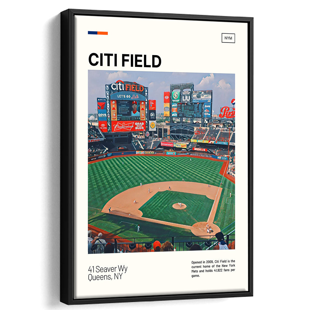 Citi Field Print, New York Mets Stadium Canvas Art, Man Cave Gift, Floating Framed Canvas Print Wall Art