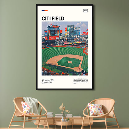 Citi Field Print, New York Mets Stadium Canvas Art, Man Cave Gift, Floating Framed Canvas Print Wall Art