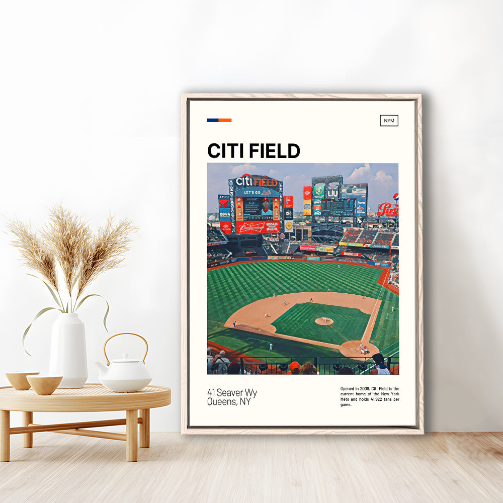 Citi Field Print, New York Mets Stadium Canvas Art, Man Cave Gift, Floating Framed Canvas Print Wall Art