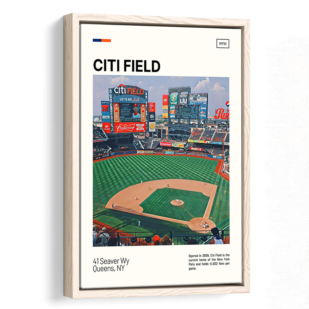 Citi Field Print, New York Mets Stadium Canvas Art, Man Cave Gift, Floating Framed Canvas Print Wall Art
