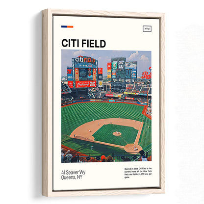 Citi Field Print, New York Mets Stadium Canvas Art, Man Cave Gift, Floating Framed Canvas Print Wall Art