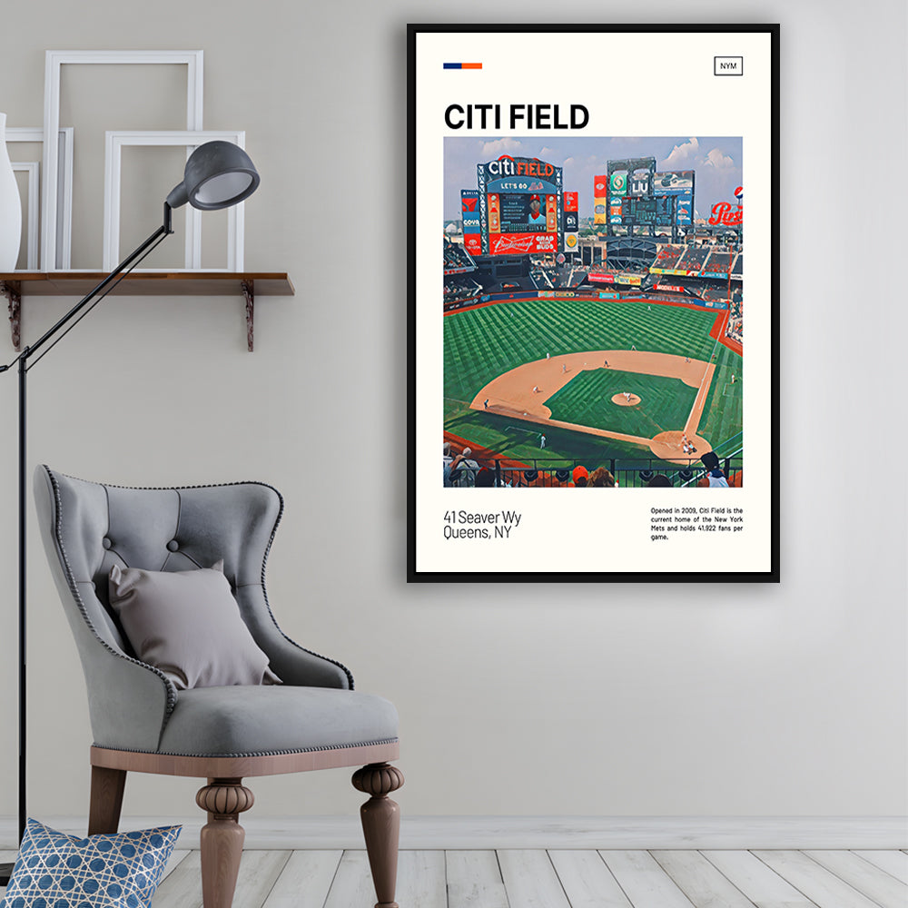 Citi Field Print, New York Mets Stadium Canvas Art, Man Cave Gift, Floating Framed Canvas Print Wall Art