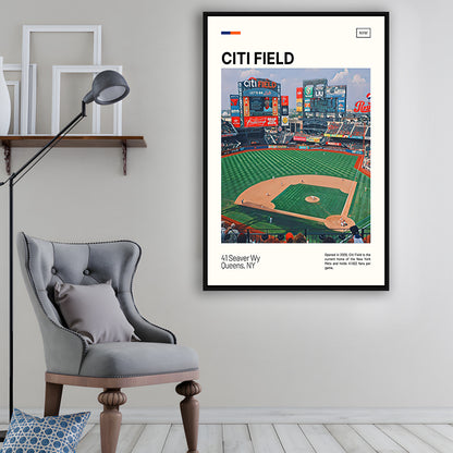 Citi Field Print, New York Mets Stadium Canvas Art, Man Cave Gift, Floating Framed Canvas Print Wall Art