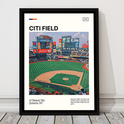 Citi Field Print, New York Mets Stadium Canvas Art, Man Cave Gift, Floating Framed Canvas Print Wall Art