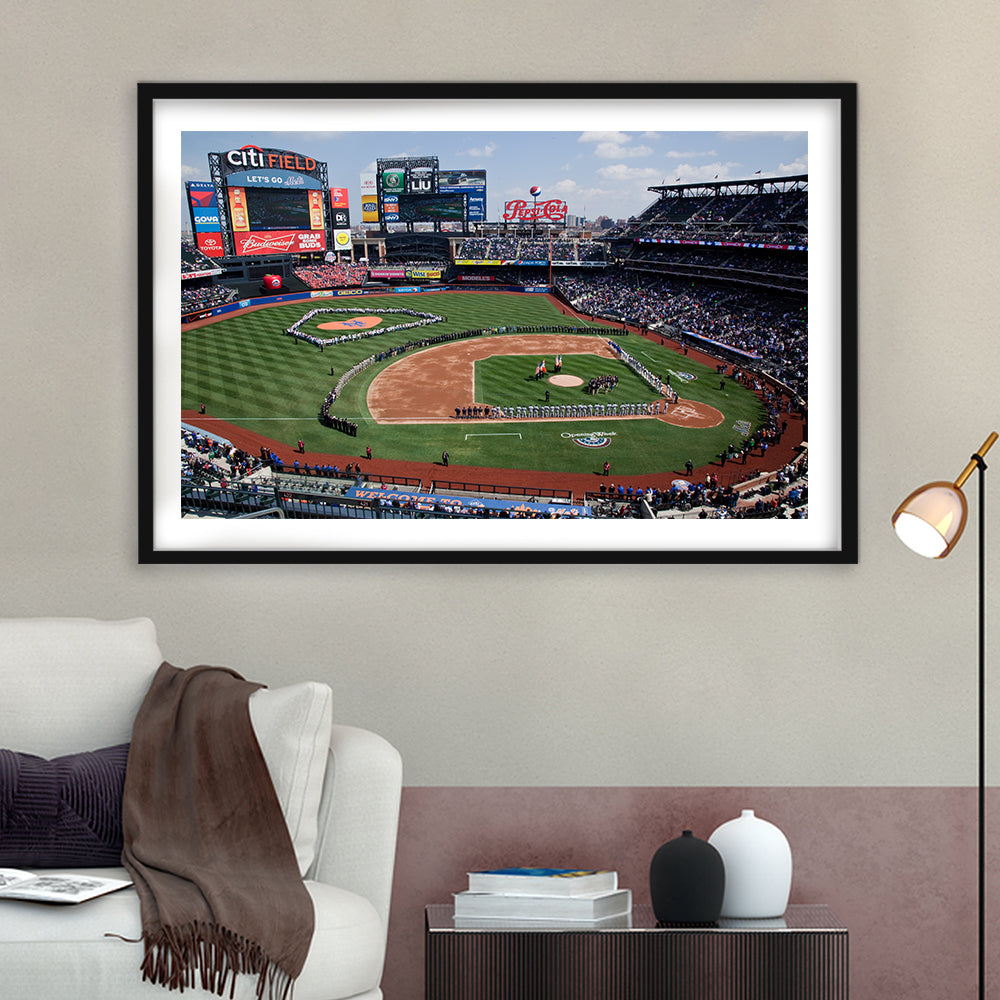 Citi Field Stadium Opening Day, Stadium Canvas, Sport Art, Gift for him, White Border Framed Art Print Wall Decor