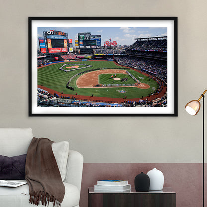 Citi Field Stadium Opening Day, Stadium Canvas, Sport Art, Gift for him, White Border Framed Art Print Wall Decor