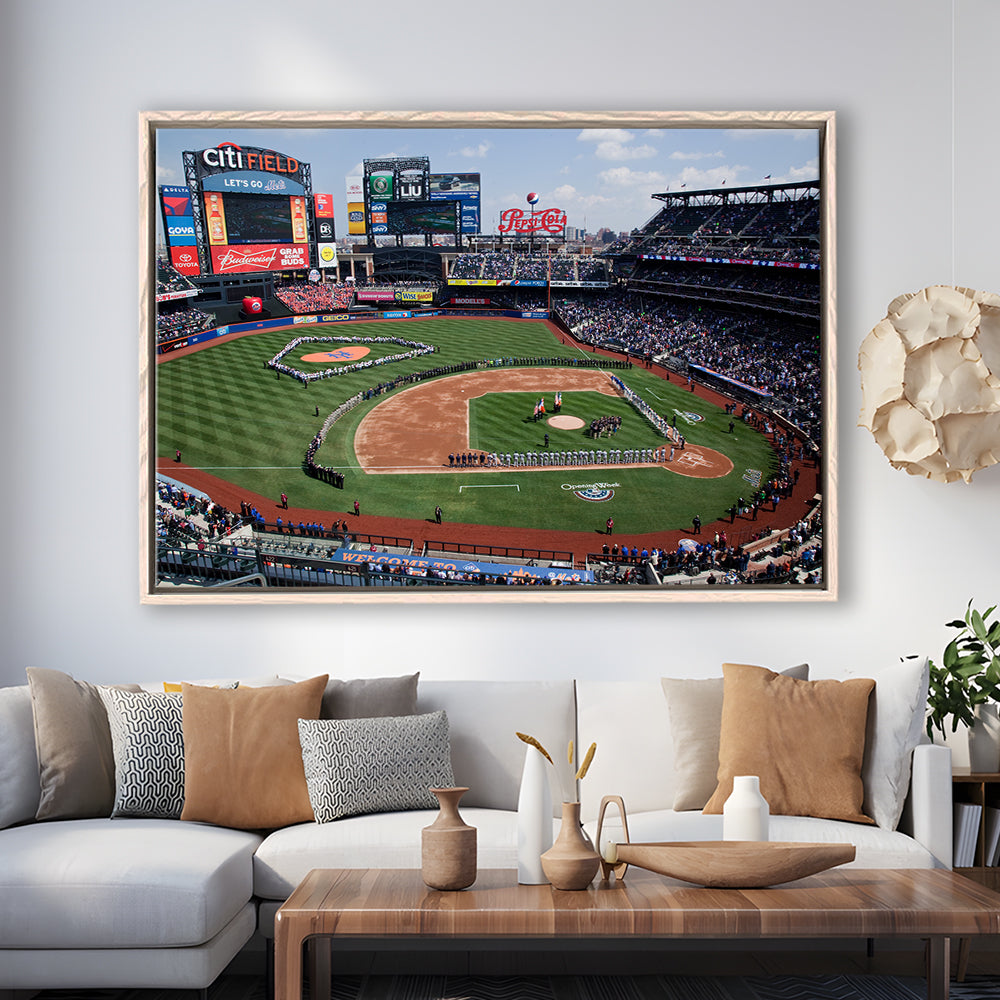 Citi Field Stadium Opening Day, Stadium Canvas, Sport Art, Framed Canvas Print Wall Art, Floating Frame
