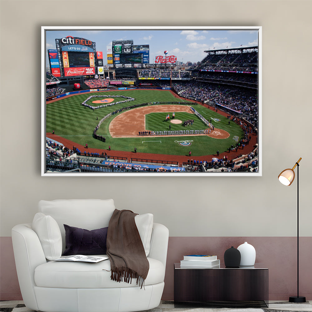 Citi Field Stadium Opening Day, Stadium Canvas, Sport Art, Framed Canvas Print Wall Art, Floating Frame