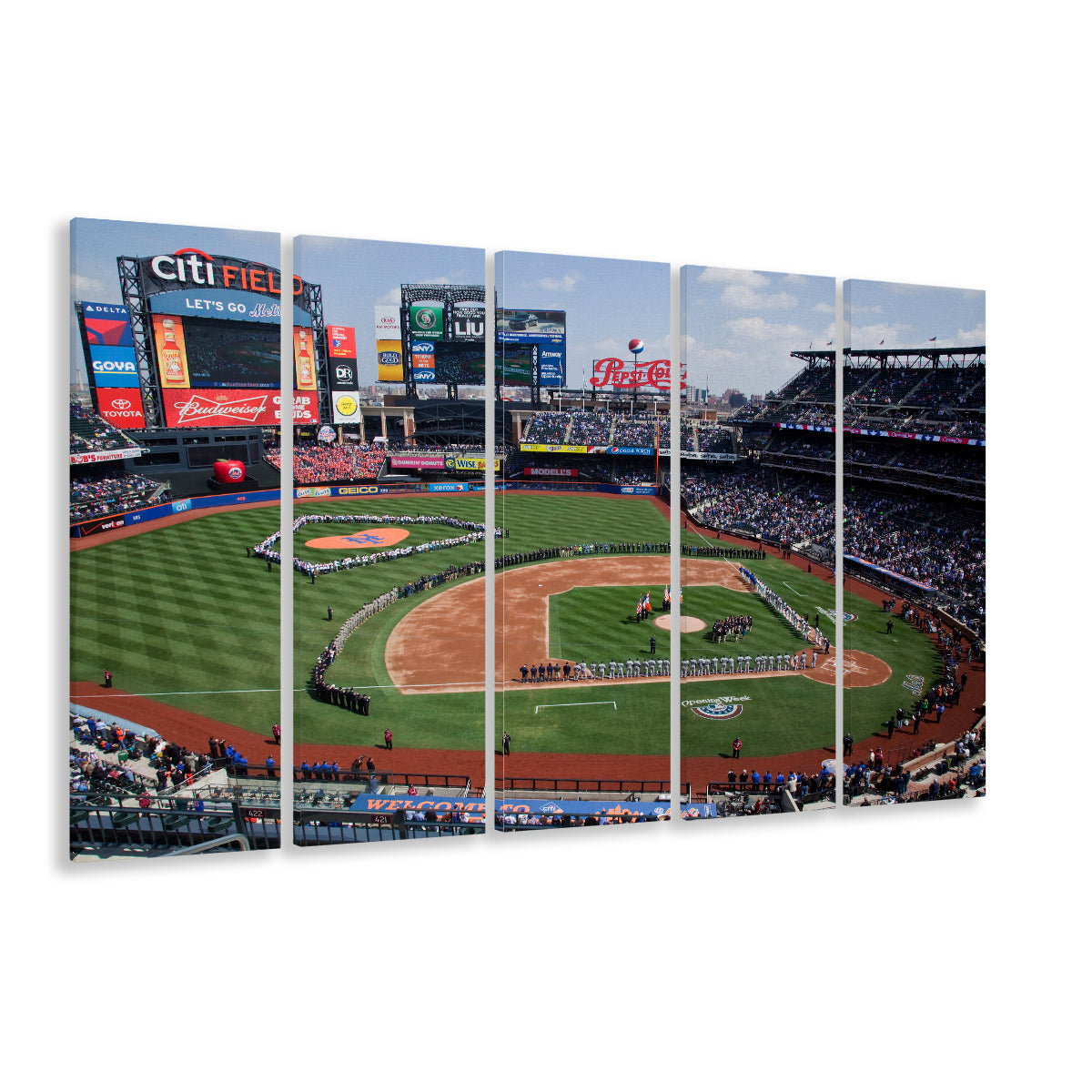 Citi Field Stadium Opening Day, Stadium Canvas, Sport Art, 5 Panel B, Extra Large Canvas, Canvas Print Wall Art