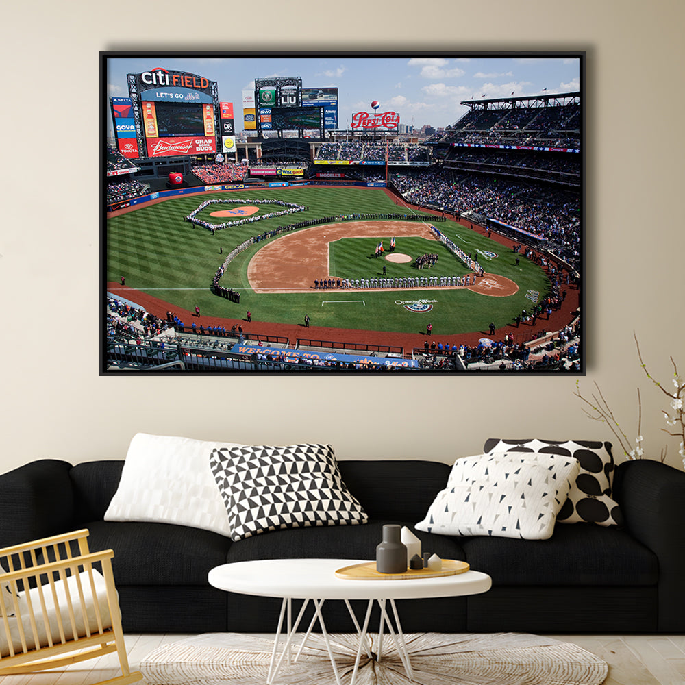 Citi Field Stadium Opening Day, Stadium Canvas, Sport Art, Framed Canvas Print Wall Art, Floating Frame