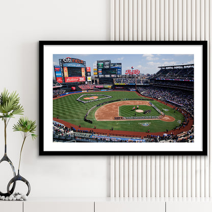 Citi Field Stadium Opening Day, Stadium Canvas, Sport Art, Gift for him, White Border Framed Art Print Wall Decor