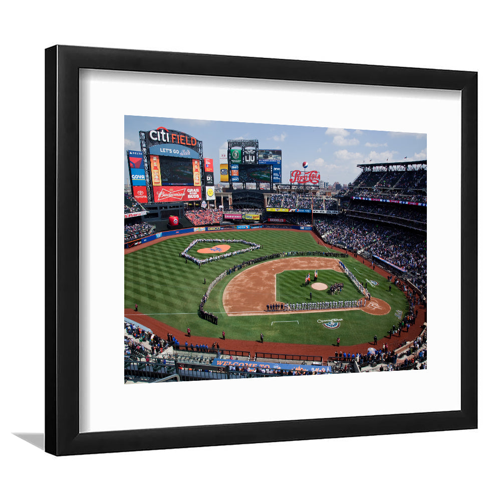 Citi Field Stadium Opening Day, Stadium Canvas, Sport Art, Gift for him, White Border Framed Art Print Wall Decor