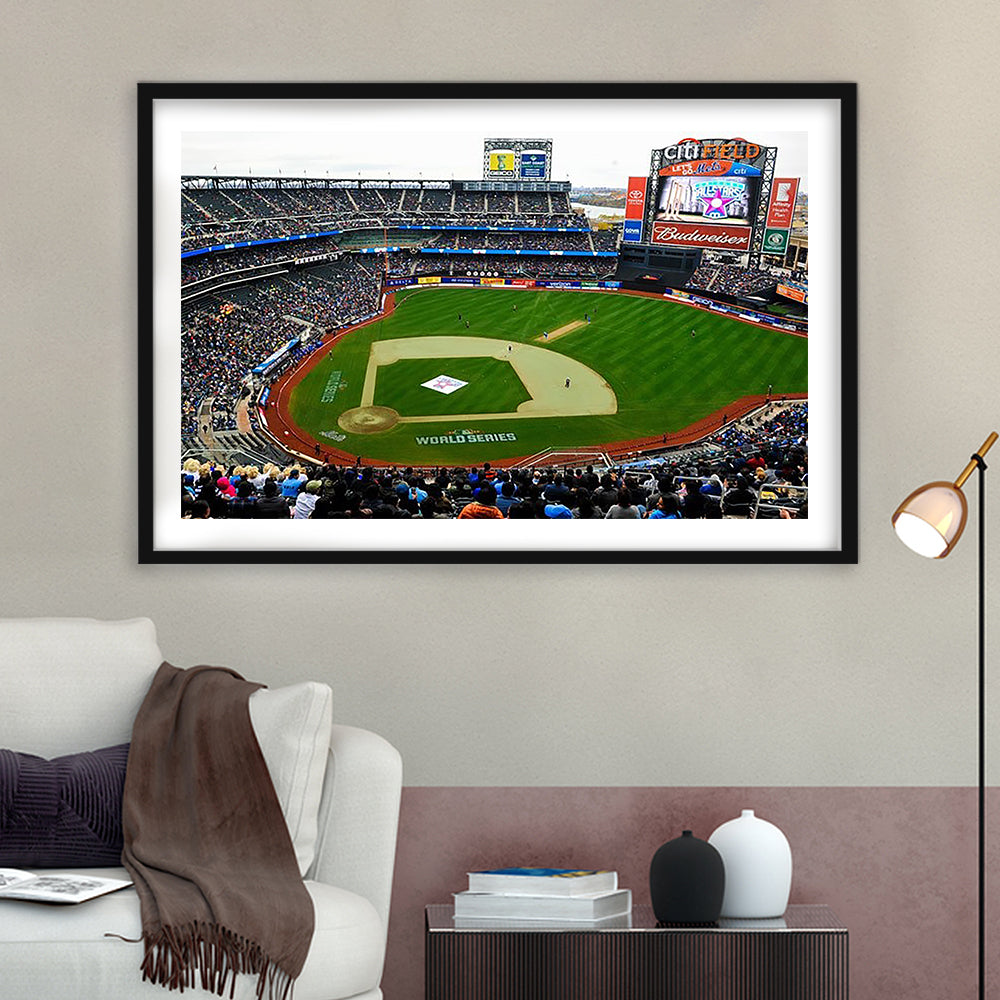 Citi Field in New York City, Stadium Canvas, Sport Art, Gift for him, White Border Framed Art Print Wall Decor