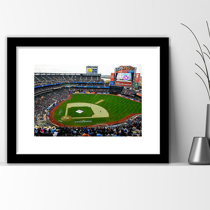Citi Field in New York City, Stadium Canvas, Sport Art, Gift for him, White Border Framed Art Print Wall Decor