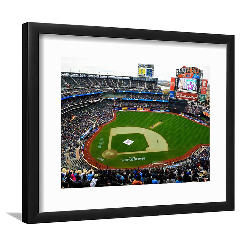 Citi Field in New York City, Stadium Canvas, Sport Art, Gift for him, White Border Framed Art Print Wall Decor