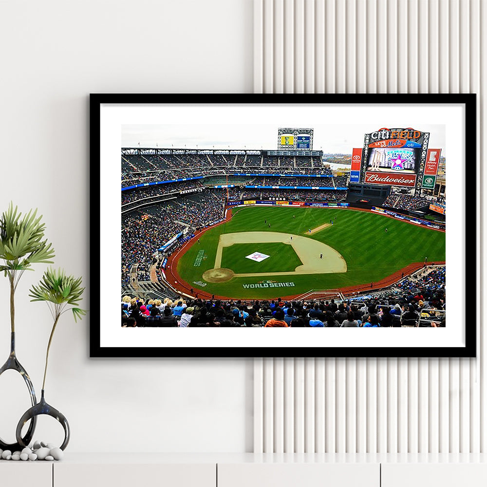Citi Field in New York City, Stadium Canvas, Sport Art, Gift for him, White Border Framed Art Print Wall Decor