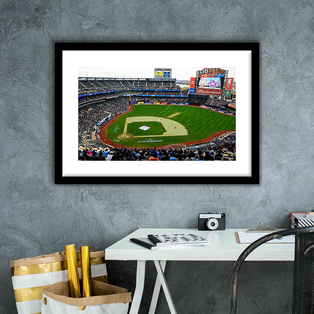 Citi Field in New York City, Stadium Canvas, Sport Art, Gift for him, White Border Framed Art Print Wall Decor