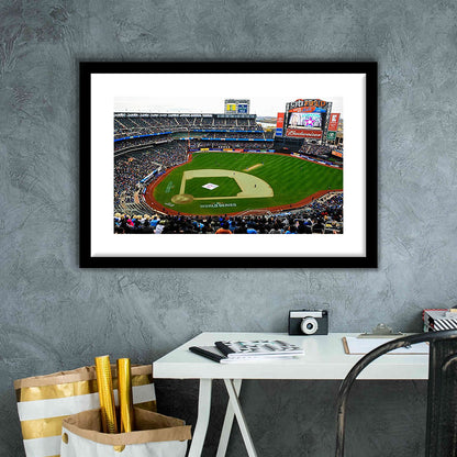 Citi Field in New York City, Stadium Canvas, Sport Art, Gift for him, White Border Framed Art Print Wall Decor