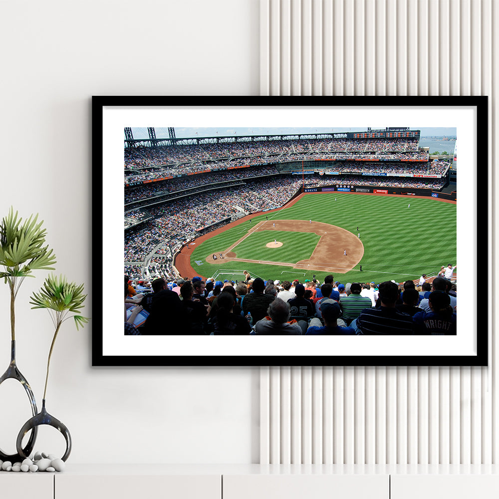 Citi Field in Ny, Stadium Canvas, Sport Art, Gift for him, White Border Framed Art Print Wall Decor