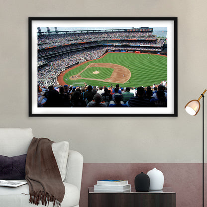 Citi Field in Ny, Stadium Canvas, Sport Art, Gift for him, White Border Framed Art Print Wall Decor