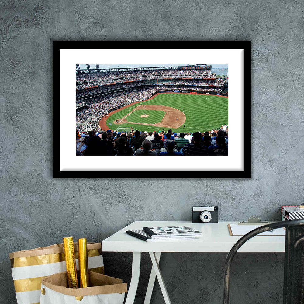 Citi Field in Ny, Stadium Canvas, Sport Art, Gift for him, White Border Framed Art Print Wall Decor