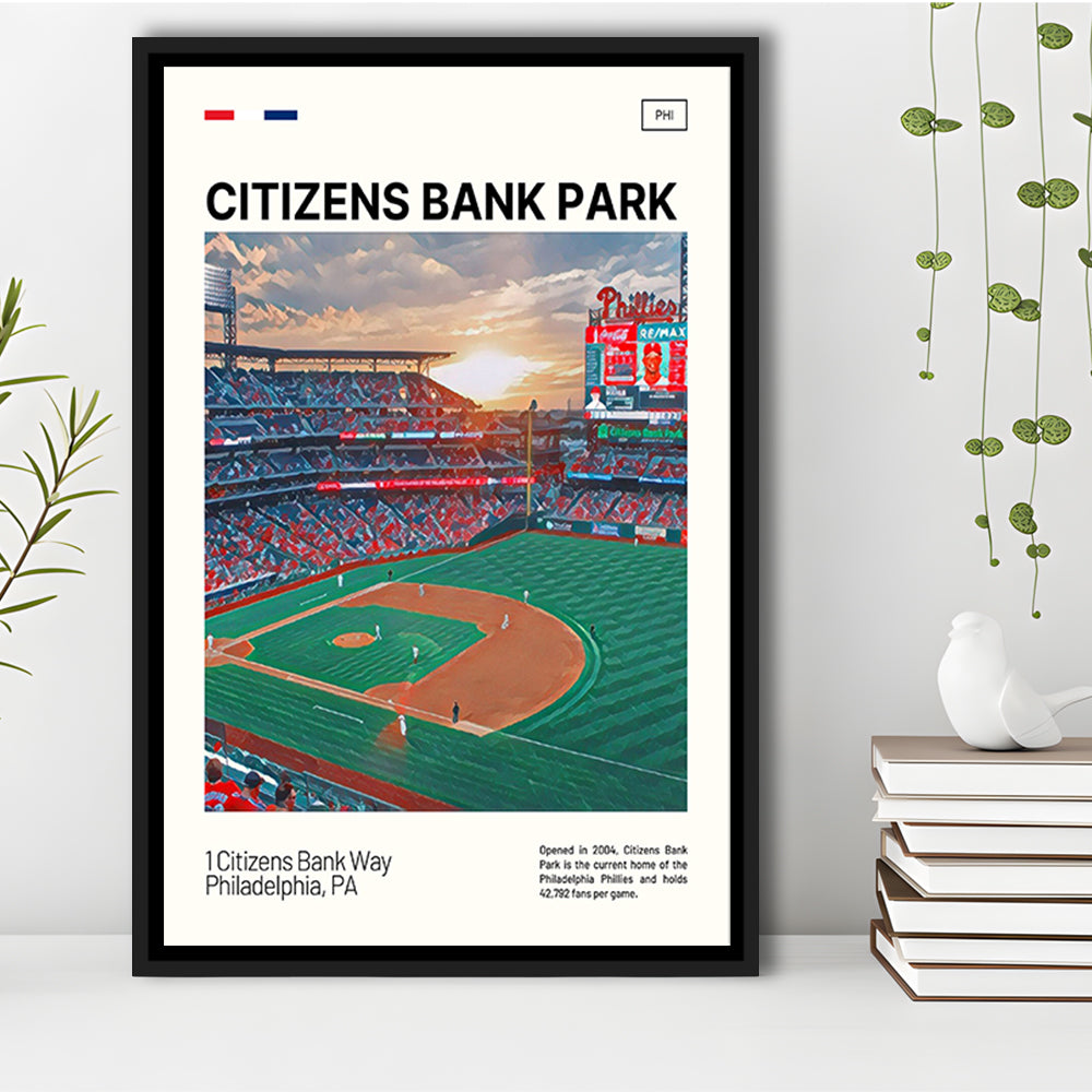 Citizens Bank Park Print, Philadelphia Phillies Stadium Canvas Art, Man Cave Gift, Floating Framed Canvas Print Wall Art