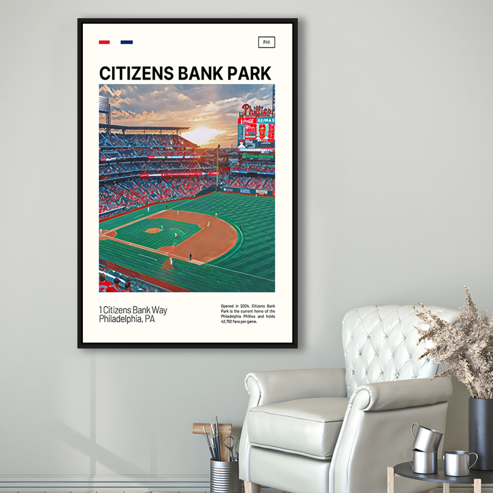 Citizens Bank Park Print, Philadelphia Phillies Stadium Canvas Art, Man Cave Gift, Floating Framed Canvas Print Wall Art
