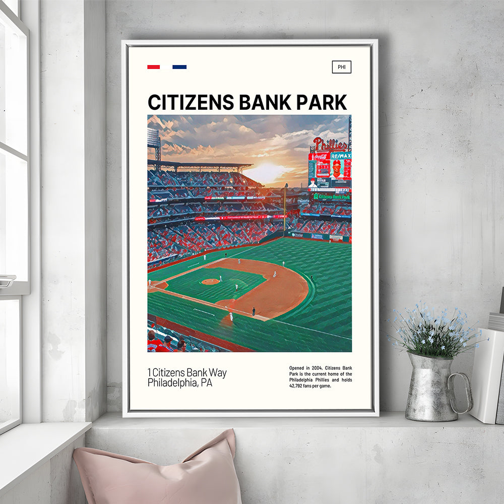 Citizens Bank Park Print, Philadelphia Phillies Stadium Canvas Art, Man Cave Gift, Floating Framed Canvas Print Wall Art