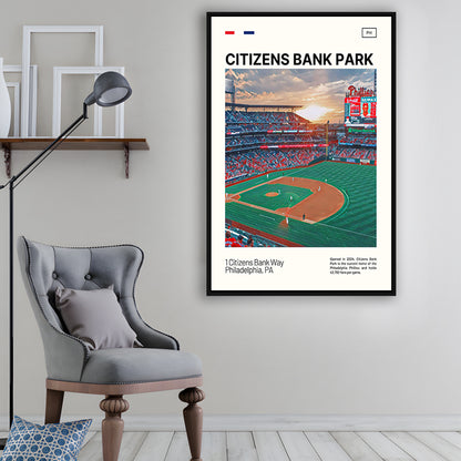 Citizens Bank Park Print, Philadelphia Phillies Stadium Canvas Art, Man Cave Gift, Floating Framed Canvas Print Wall Art