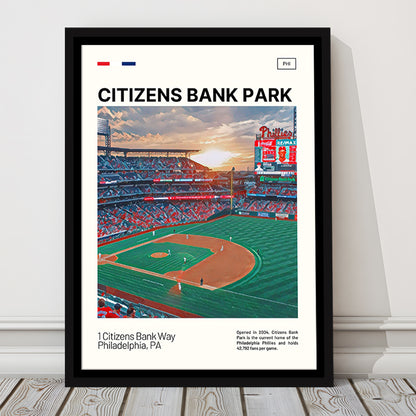 Citizens Bank Park Print, Philadelphia Phillies Stadium Canvas Art, Man Cave Gift, Floating Framed Canvas Print Wall Art