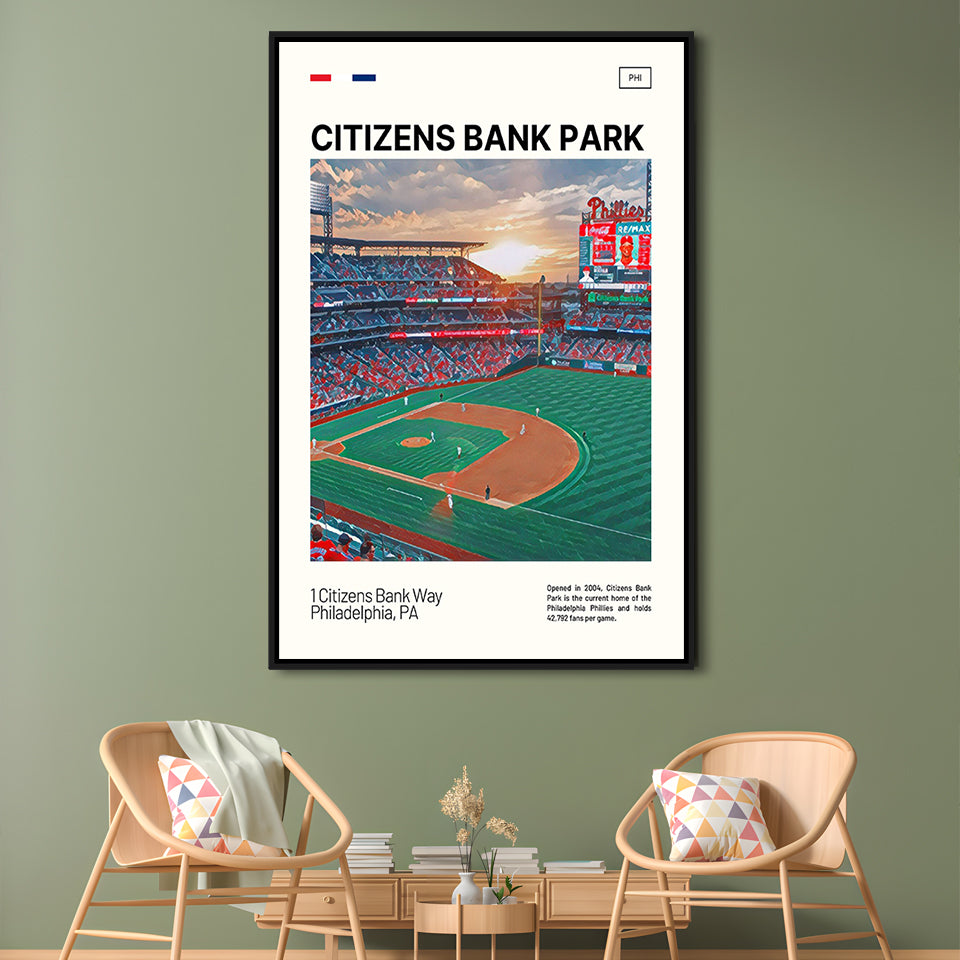 Citizens Bank Park Print, Philadelphia Phillies Stadium Canvas Art, Man Cave Gift, Floating Framed Canvas Print Wall Art