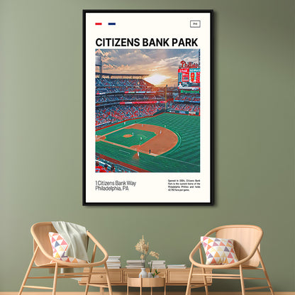 Citizens Bank Park Print, Philadelphia Phillies Stadium Canvas Art, Man Cave Gift, Floating Framed Canvas Print Wall Art