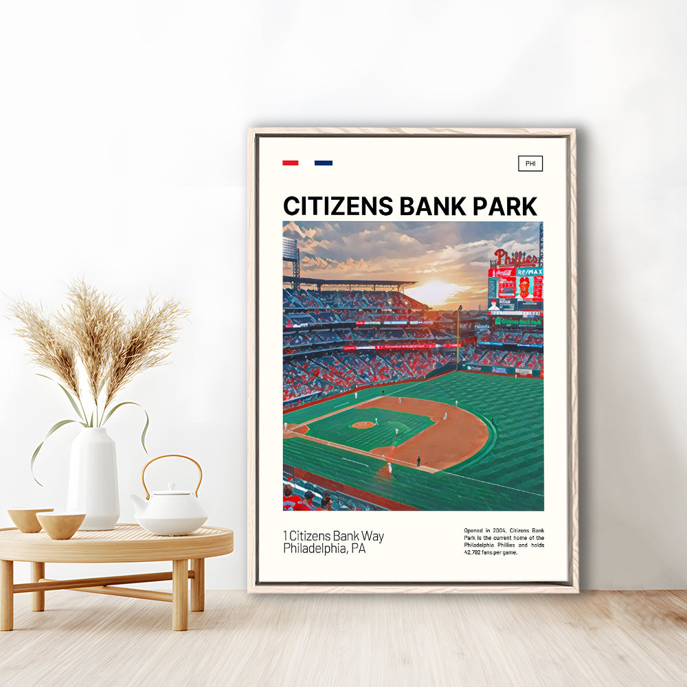 Citizens Bank Park Print, Philadelphia Phillies Stadium Canvas Art, Man Cave Gift, Floating Framed Canvas Print Wall Art