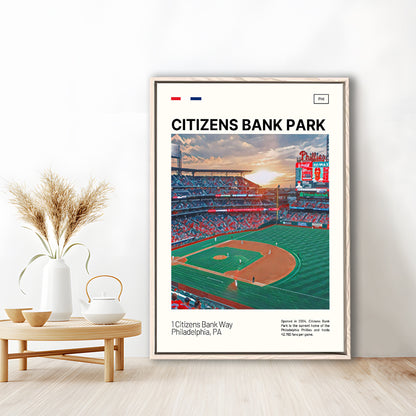 Citizens Bank Park Print, Philadelphia Phillies Stadium Canvas Art, Man Cave Gift, Floating Framed Canvas Print Wall Art