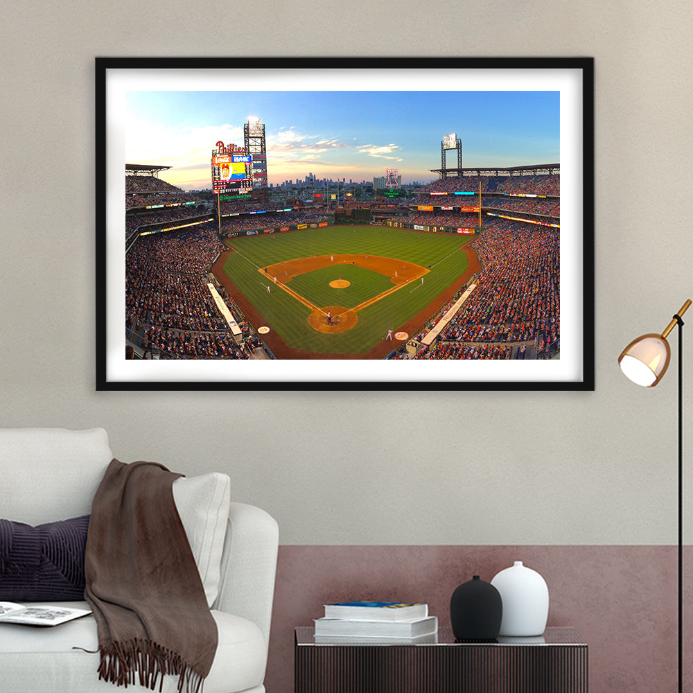 Citizens Bank Park, Stadium Canvas, Sport Art, Fan Gifts, White Border Framed Art Print Wall Decor