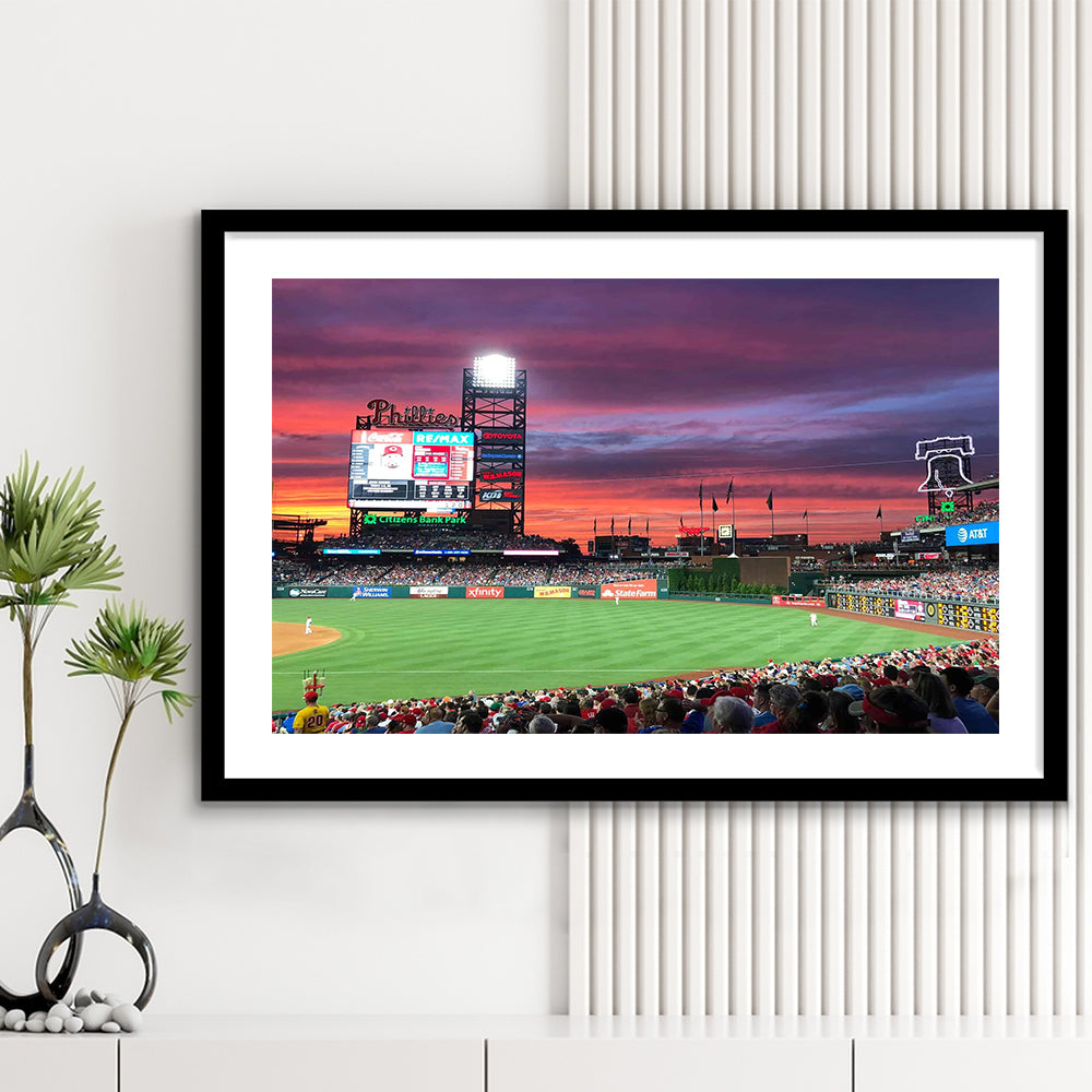 Citizens Bank Park Stadium, Stadium Canvas, Sport Art, Gift for him, White Border Framed Art Print Wall Decor