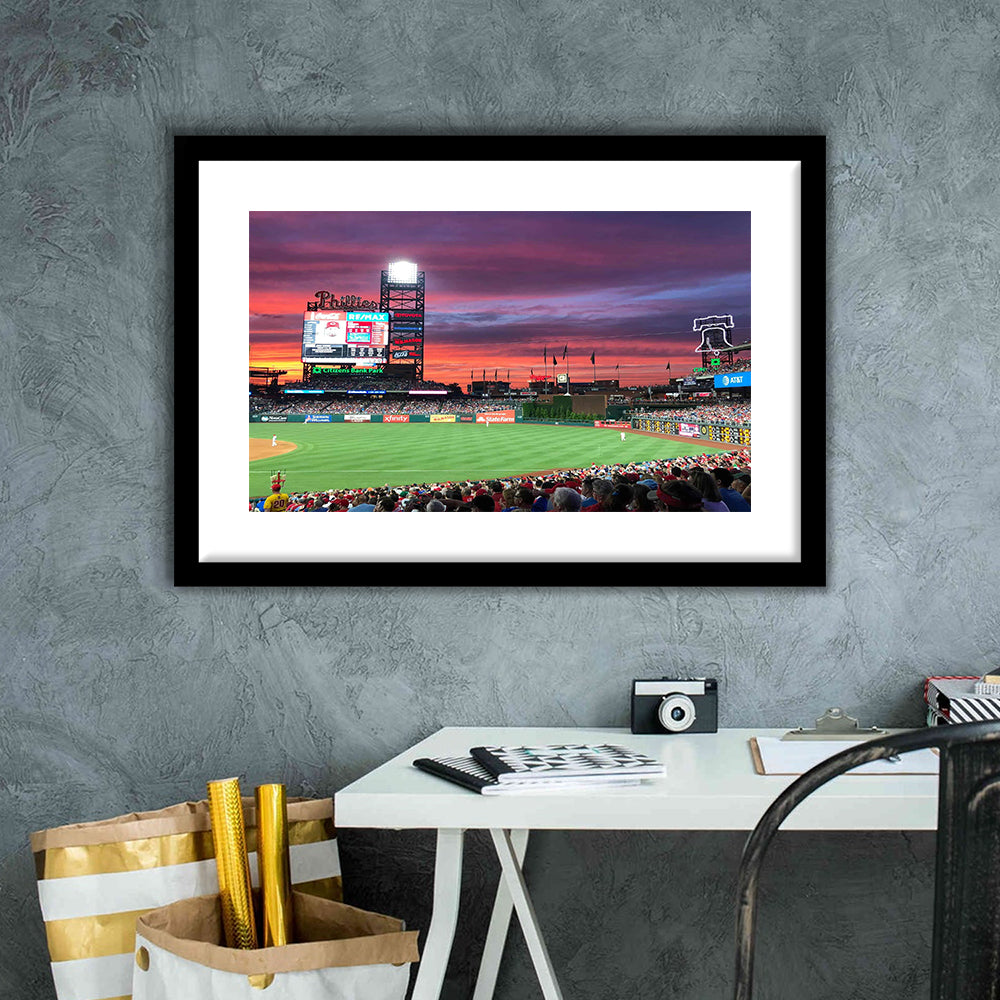 Citizens Bank Park Stadium, Stadium Canvas, Sport Art, Gift for him, White Border Framed Art Print Wall Decor
