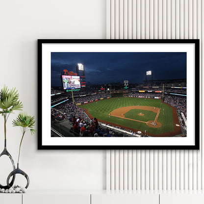 Citizens Bank Park at Night, Stadium Canvas, Sport Art, Gift for him, White Border Framed Art Print Wall Decor