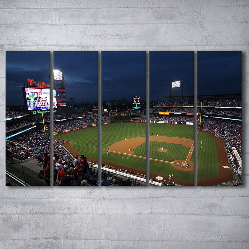 Citizens Bank Park at Night, Stadium Canvas, Sport Art, 5 Panel B, Extra Large Canvas, Canvas Print Wall Art