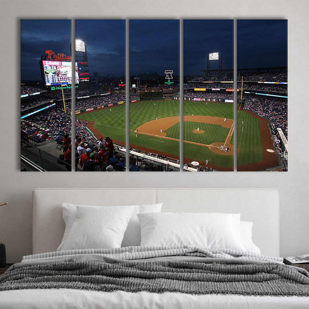 Citizens Bank Park at Night, Stadium Canvas, Sport Art, 5 Panel B, Extra Large Canvas, Canvas Print Wall Art