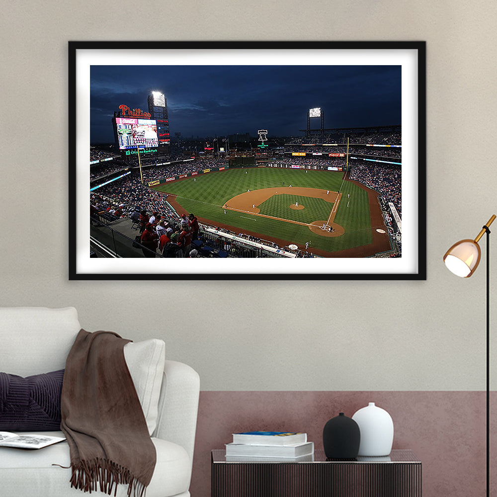 Citizens Bank Park at Night, Stadium Canvas, Sport Art, Gift for him, White Border Framed Art Print Wall Decor