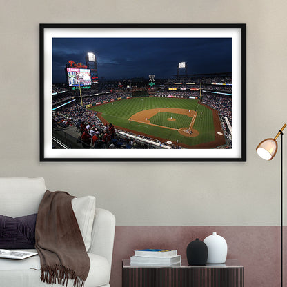 Citizens Bank Park at Night, Stadium Canvas, Sport Art, Gift for him, White Border Framed Art Print Wall Decor