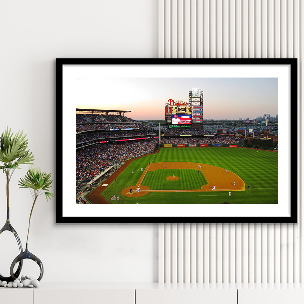 Citizens Bank Park in Philadelphia, Stadium Canvas, Sport Art, Gift for him, White Border Framed Art Print Wall Decor