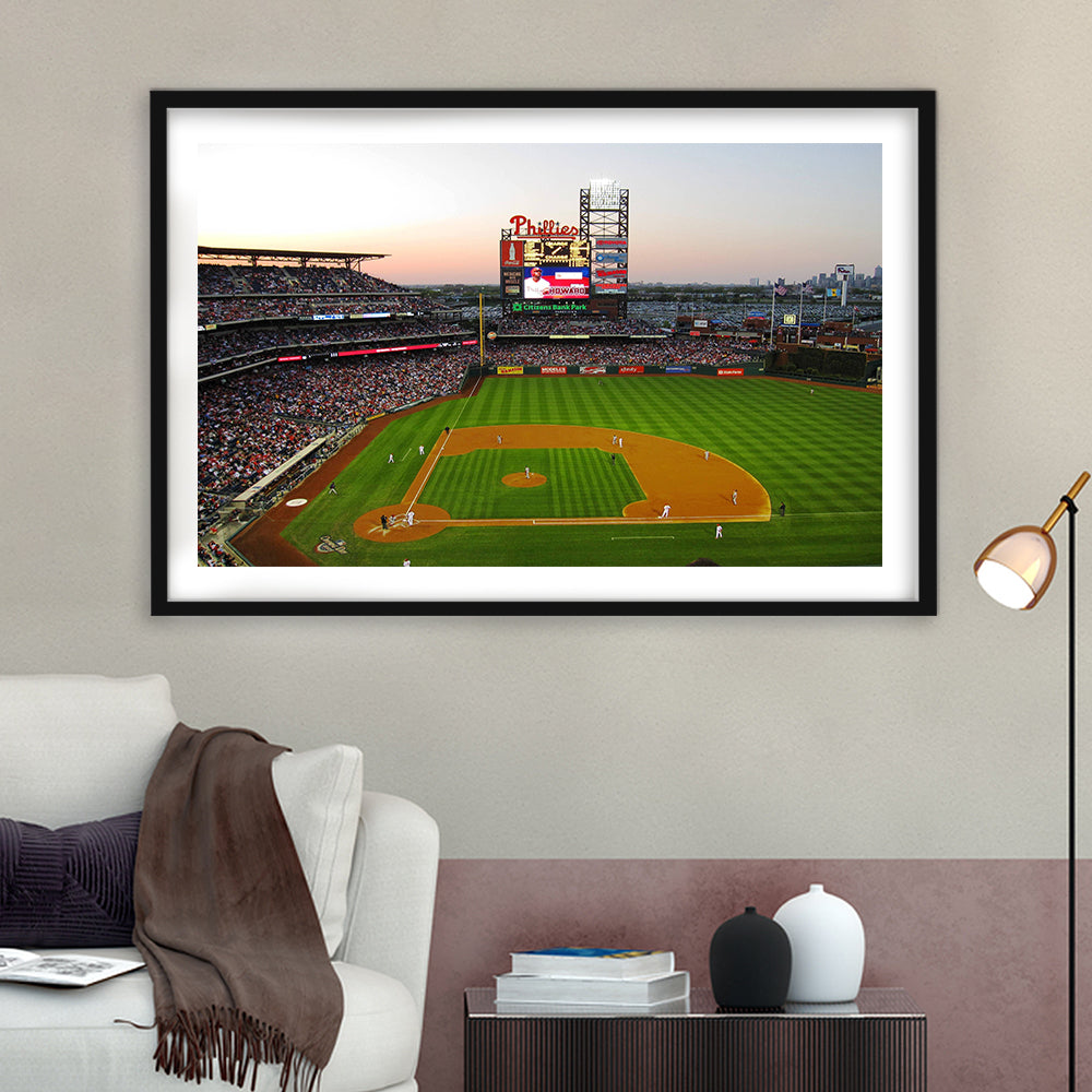 Citizens Bank Park in Philadelphia, Stadium Canvas, Sport Art, Gift for him, White Border Framed Art Print Wall Decor