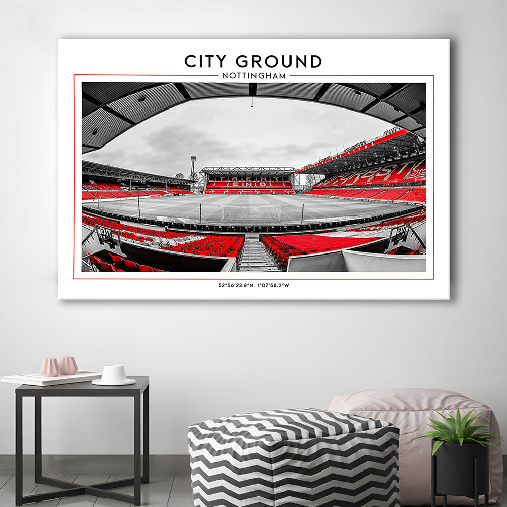City Ground Nottingham Stadium Print, Football Art Print, Sport Art Print, Canvas Print Wall Art, Man Cave Gift