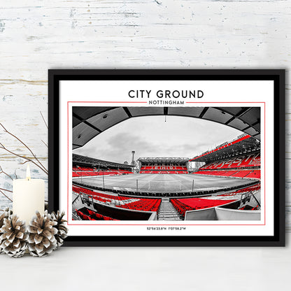 City Ground Nottingham Stadium Print, Football Art Print, Sport Art Print, Framed Canvas Print Wall Art
